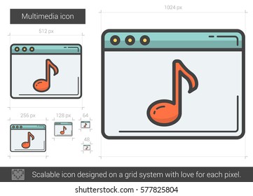 Multimedia vector line icon isolated on white background. Multimedia line icon for infographic, website or app. Scalable icon designed on a grid system.