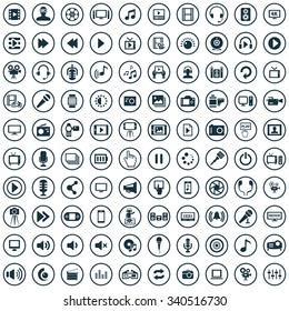 multimedia, video 100 icons universal set for web and mobile
