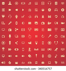 multimedia, video 100 icons universal set for web and mobile
