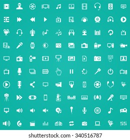 multimedia, video 100 icons universal set for web and mobile
