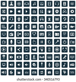 multimedia, video 100 icons universal set for web and mobile
