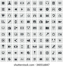 multimedia, video 100 icons universal set for web and mobile
