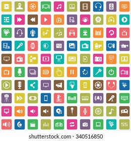 multimedia, video 100 icons universal set for web and mobile