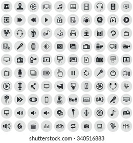 multimedia, video 100 icons universal set for web and mobile
