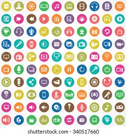 multimedia, video 100 icons universal set for web and mobile
