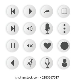 Multimedia video player icon set in Neumorphic style