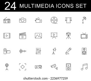 Juego de iconos de reproductor de vídeo multimedia. Ilustración vectorial. EPS 10.