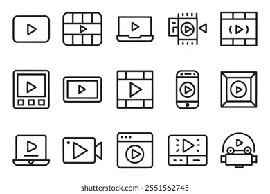 Reprodutor de vídeo multimídia. Ícone editável relacionado à mídia define ilustração isolada de vetor plano fundo branco