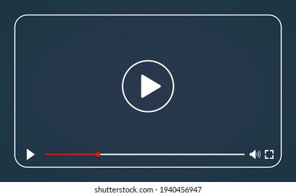 Multimedia Video Player With Play Button, Play Video Online Window With Navigation Icons, Video Streaming On Internet, Modern Social Media Video Player Interface Template, Live Digital Stream.