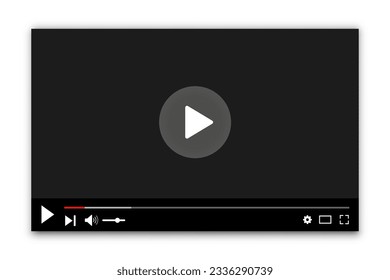 Multimedia video player with play button, play video window with navigation icons, video streaming on internet, modern social media video player interface template live digital stream - vector