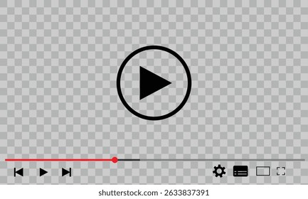 Reprodutor de vídeo multimídia com botão de reprodução, janela de reprodução de vídeo com ícones de navegação, quadro de streaming de vídeo na internet, modelo de interface de reprodutor de vídeo de mídia social moderna transmissão digital ao vivo.