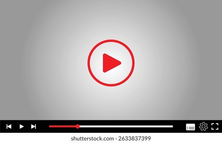 Reprodutor de vídeo multimídia com botão de reprodução, janela de reprodução de vídeo com ícones de navegação, quadro de streaming de vídeo na internet, modelo de interface de reprodutor de vídeo de mídia social moderna transmissão digital ao vivo.