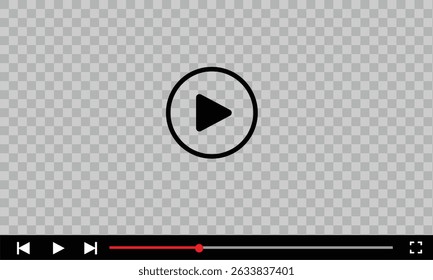 Reprodutor de vídeo multimídia com botão de reprodução, janela de reprodução de vídeo com ícones de navegação, quadro de streaming de vídeo na internet, modelo de interface de reprodutor de vídeo de mídia social moderna transmissão digital ao vivo.