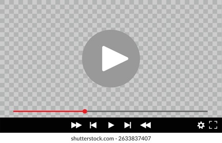 Reprodutor de vídeo multimídia com botão de reprodução, janela de reprodução de vídeo com ícones de navegação, quadro de streaming de vídeo na internet, modelo de interface de reprodutor de vídeo de mídia social moderna transmissão digital ao vivo.