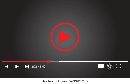 Reprodutor de vídeo multimídia com botão de reprodução, janela de reprodução de vídeo com ícones de navegação, quadro de streaming de vídeo na internet, modelo de interface de reprodutor de vídeo de mídia social moderna transmissão digital ao vivo.