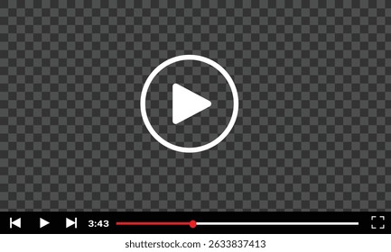 Reprodutor de vídeo multimídia com botão de reprodução, janela de reprodução de vídeo com ícones de navegação, quadro de streaming de vídeo na internet, modelo de interface de reprodutor de vídeo de mídia social moderna transmissão digital ao vivo.