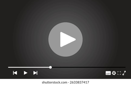 Reprodutor de vídeo multimídia com botão de reprodução, janela de reprodução de vídeo com ícones de navegação, quadro de streaming de vídeo na internet, modelo de interface de reprodutor de vídeo de mídia social moderna transmissão digital ao vivo.