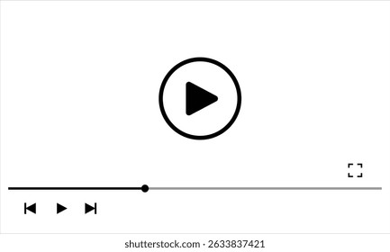 Reprodutor de vídeo multimídia com botão de reprodução, janela de reprodução de vídeo com ícones de navegação, quadro de streaming de vídeo na internet, modelo de interface de reprodutor de vídeo de mídia social moderna transmissão digital ao vivo.