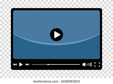 Multimedia video player for web and mobile apps. Chat video frame in flat style. Play video window with navigation icons, play button icon. Vector illustration on a transparent background.