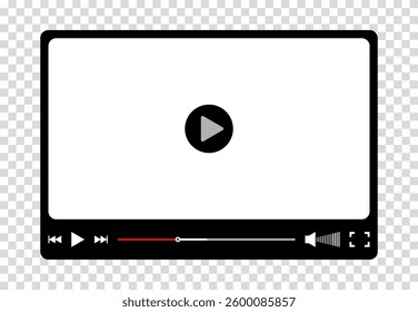 Multimedia video player for web and mobile apps. Chat video frame in flat style. Play video window with navigation icons, play button icon. Vector illustration on a transparent background.