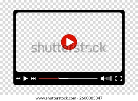 Multimedia video player for web and mobile apps. Chat video frame in flat style. Play video window with navigation icons, play button icon. Vector illustration on a transparent background.