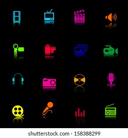 multimedia and web icons color set