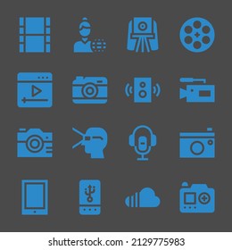 Multimedia Web Icons. Movie And News Reporter, Film Reel And Camera Symbol, Vector Signs