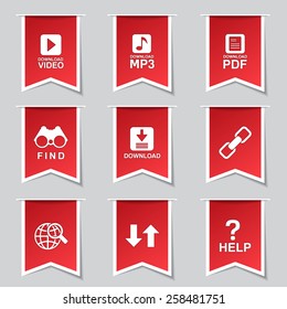 Multimedia Web Internet Label Vector Red Icon Design Set