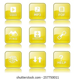 Multimedia Web Internet Square Vector Yellow Icon Design Set