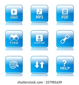 Multimedia Web Internet Square Vector Blue Icon Design Set
