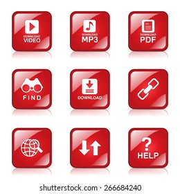 Multimedia Web Internet Square Vector Red Icon Design Set