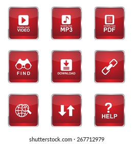 Multimedia Web Internet Square Vector Red Icon Design Set
