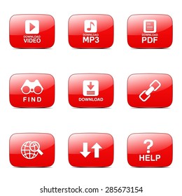 Multimedia Web Internet Square Vector Red Icon Design Set