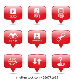 Multimedia Web Internet Square Vector Red Icon Design Set