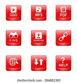 Multimedia Web Internet Square Vector Red Icon Design Set