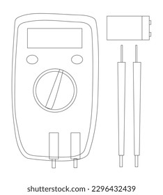 multimeter device isolated on white background, vector, line art, eps10.