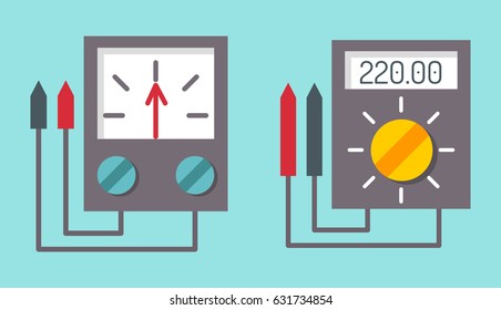 Multimeter electrical measurement technology equipment tool voltmeter electronic test vector illustration.