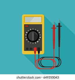 Multimeter flat icon with long shadow. Vector banner of Electrical diagnostics.