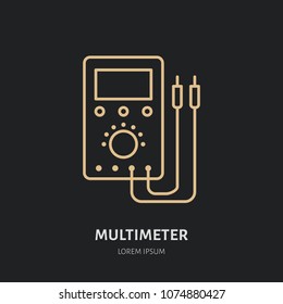 Multimeter flat line icon. Electrician utility sign. Thin linear logo for electrical service.