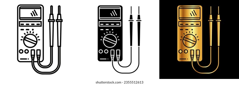 Multimeter Icon, ein Symbol, das ein Multimeter darstellt und die elektrische Messung, Prüfung und Fehlerbehebung symbolisiert, die üblicherweise von Technikern und Fachleuten in verschiedenen Bereichen der Elektronik verwendet werden.