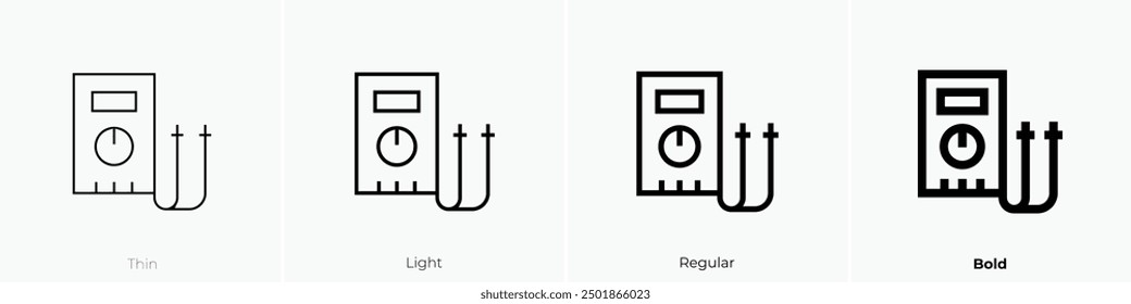 Multimeter-Symbol. Dünnes, helles Design im regulären und kühlen Stil, einzeln auf weißem Hintergrund