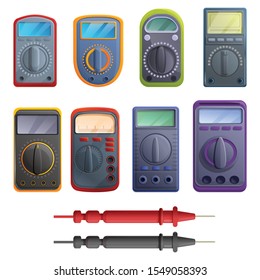 Multimeter icons set. Cartoon set of multimeter vector icons for web design