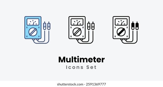 Multimeter Icons set thin line and glyph vector icon illustration