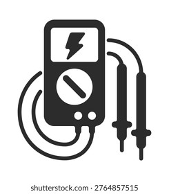 Multimeter - measuring instrument that can measure multiple electrical properties, as a voltmeter, ohmmeter, and ammeter. Pictogram in monochrome style