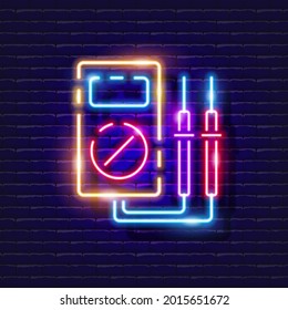 Icono de neón multímetro. Concepto de reparación. Ilustración vectorial para el diseño.