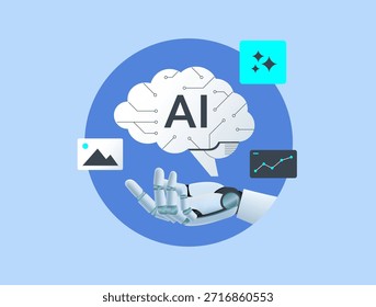 AI multimodal. iconos de aprendizaje multimodal con cerebro de aire digital. concepto de cerebro de aire. Ilustración vectorial del trazo