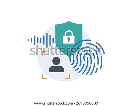 Multimodal biometrics technology integrates facial, voice and fingerprint recognition. Multimodal secure authentication systems, prevent identity theft, strengthen data protection vector illustration