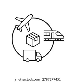Multimodal Transport Hub Network with Airplane Train and Cargo Truck Icon