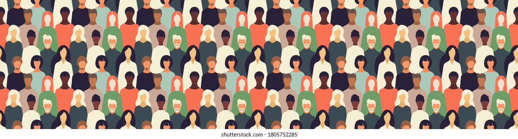 multinational community web banner.international community pattern.Humans of different gender, ethnicity, and color.Vector illustration for design, directory,announcements, postcards, manual, posters.