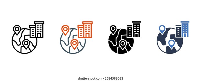Ilustração de vetor de estilo de ícone múltiplo da Multinational Corporation